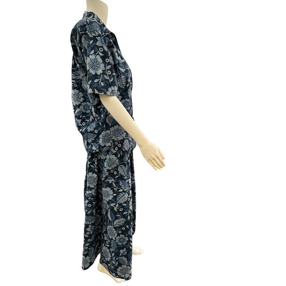 Liz Wear Vintage 80s Blue Floral Skirt Medium - Picture 6 of 9